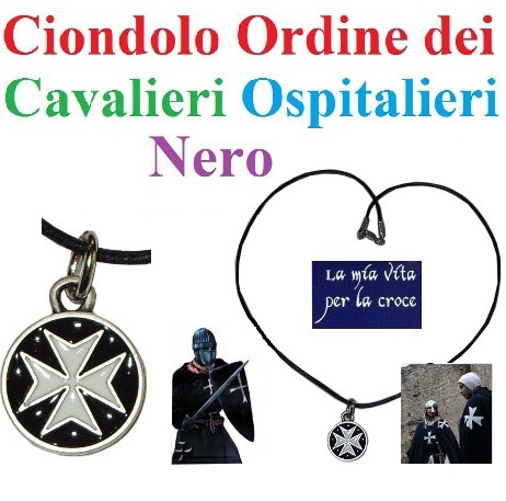 Ciondolo dei cavalieri ospitalieri nero smaltato - riproduzione storica dello stemma dell'ordine cavalleresco degli ospedalieri - prodotto in italia.